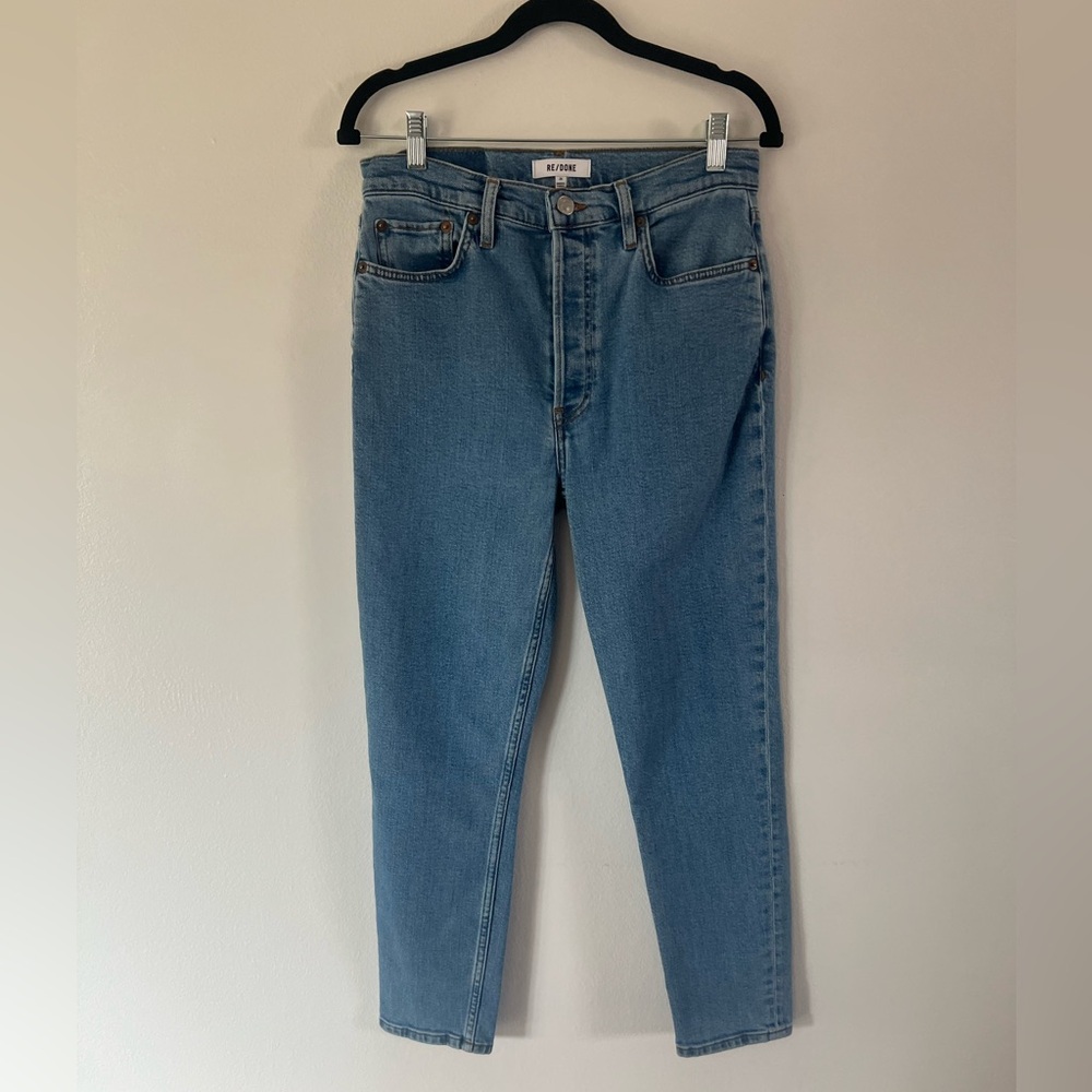 Re/Done 90s High-Rise Ankle Crop Jeans In‎ Blue Stone Wash Size 29